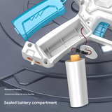 Blue Electric Shark Water Gun for Kids - Automatic Continuous Shot Blaster with Large Capacity Water Bottle & Rechargeable Lithium Battery - Long Range Summer Outdoor Toy - Side View