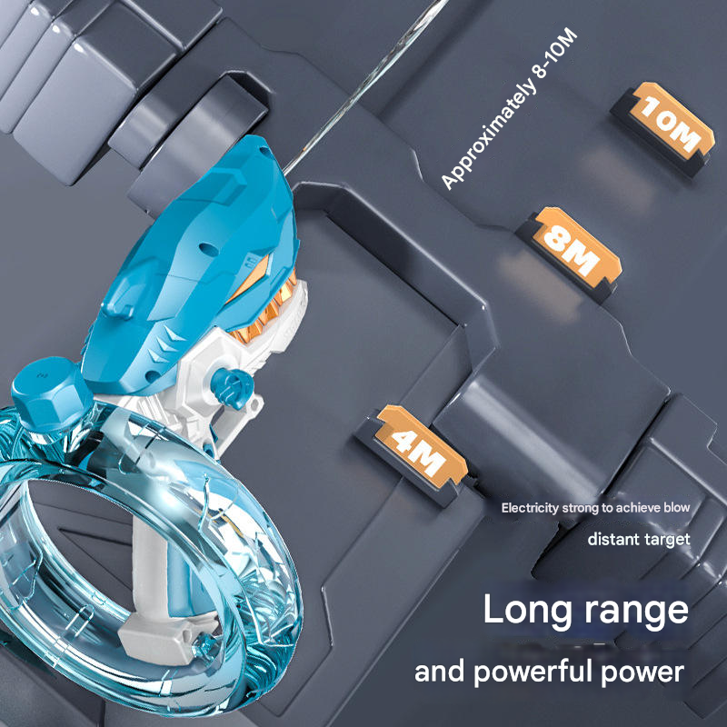 Grey Electric Shark Water Gun for Kids - Automatic Continuous Shot Blaster with Large Capacity Water Bottle & Rechargeable Lithium Battery - Long Range Summer Outdoor Toy