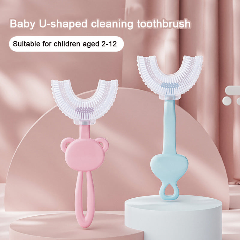 Green tiger U-Shaped Kids Toothbrush - Food Grade Silicone Manual Toothbrush for 2-12 Year Olds - 360 degree Full Mouth Cleaning Baby Oral Care - Comes with Wall Mount Holder