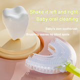 Green frog U-Shaped Kids Toothbrush - Food Grade Silicone Manual Toothbrush for 2-12 Year Olds - 360 degree Full Mouth Cleaning Baby Oral Care - Comes with Wall Mount Holder - Side View