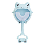 Blue frog U-Shaped Kids Toothbrush - Food Grade Silicone Manual Toothbrush for 2-12 Year Olds - 360 degree Full Mouth Cleaning Baby Oral Care - Comes with Wall Mount Holder