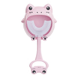 Pink frog U-Shaped Kids Toothbrush - Food Grade Silicone Manual Toothbrush for 2-12 Year Olds - 360 degree Full Mouth Cleaning Baby Oral Care - Comes with Wall Mount Holder