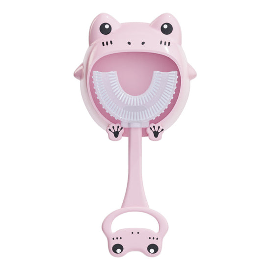 Pink frog U-Shaped Kids Toothbrush - Food Grade Silicone Manual Toothbrush for 2-12 Year Olds - 360