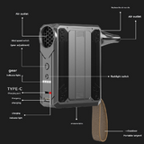 Black Multifunctional Turbo Fan - Portable High-Speed Dust Blower with LED Light & Emergency Power Bank for Outdoor & Home Use - 45-Degree Angle