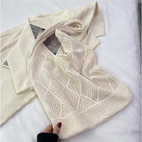 Beige rhombus Bohemian Knit Shoulder Bag - Hand-Woven Crochet Tote for Women