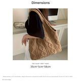 Shallow khaki rhombus Bohemian Knit Shoulder Bag - Hand-Woven Crochet Tote for Women - Side View