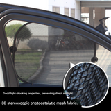 Black Universal Car Window Sun Shade Set - Mesh Fabric UV Protection(One solid rear panel + two angled panels + two solid side panels) - Front View
