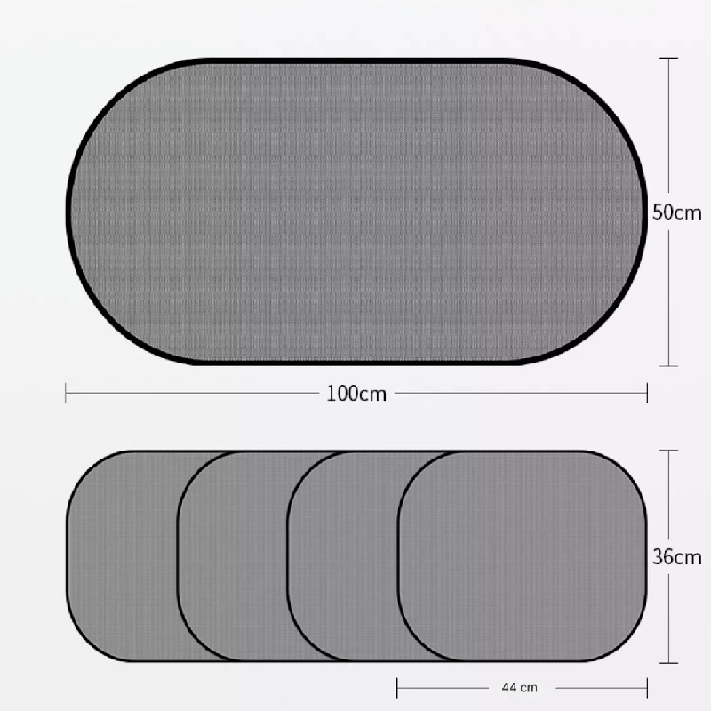 Black Universal Car Window Sun Shade Set - Mesh Fabric UV Protection(One solid rear panel + two angled panels + two solid side panels)