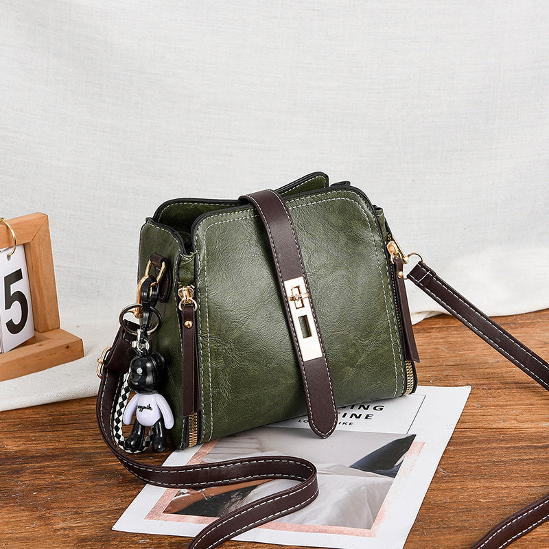 Green Fashion Women's Bucket Bag - Summer Crossbody Shoulder Handbag with Keychain