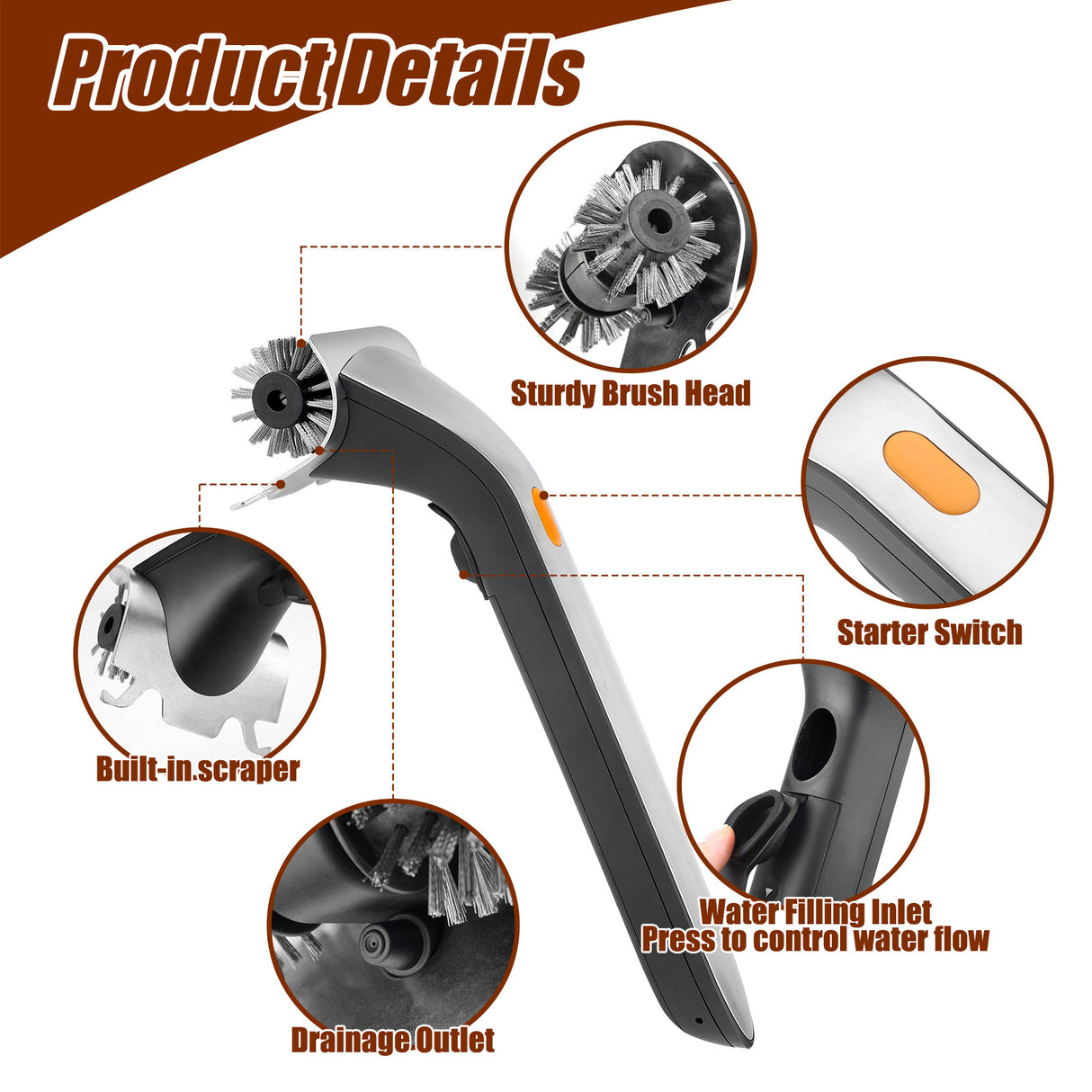 Powerful Electric Steam Grill Brush with Built-in Scraper - Deep Clean for All BBQ Grates