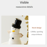 Snowman Star Style Elegant Ceramic Festive Tealight Candle Holder - Seasonal Home Decor Accent - Front View