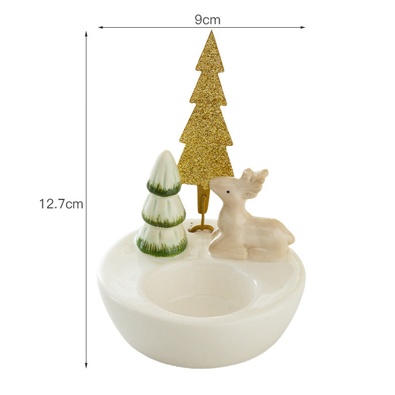 Elk Elegant Ceramic Festive Tealight Candle Holder - Seasonal Home Decor Accent