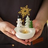 Santa Claus Elegant Ceramic Festive Tealight Candle Holder - Seasonal Home Decor Accent - Top-Down View