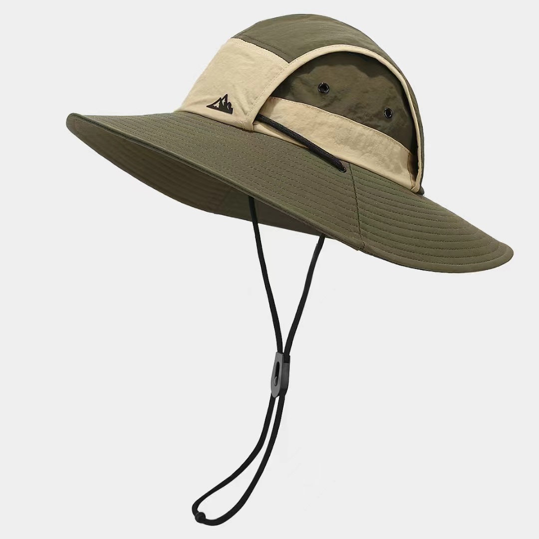 Green Quick-Dry Sun Protection Bucket Hat for Men - Breathable Outdoor Hiking & Fishing Cap with Wide Brim