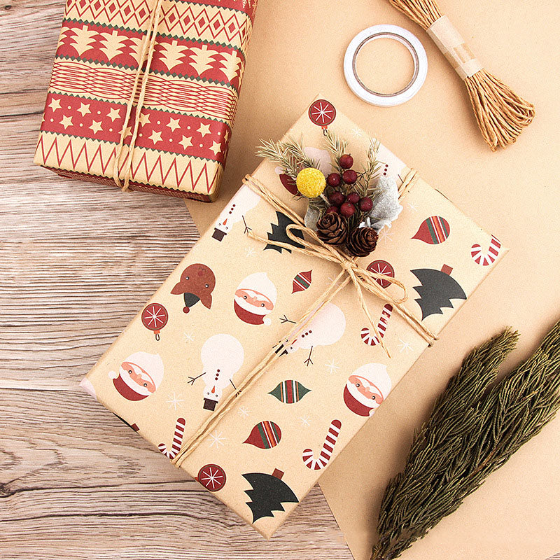 Christmas Gift Wrapping Paper 6-Pack - Vintage Kraft Style for Holiday Presents, 70x100cm