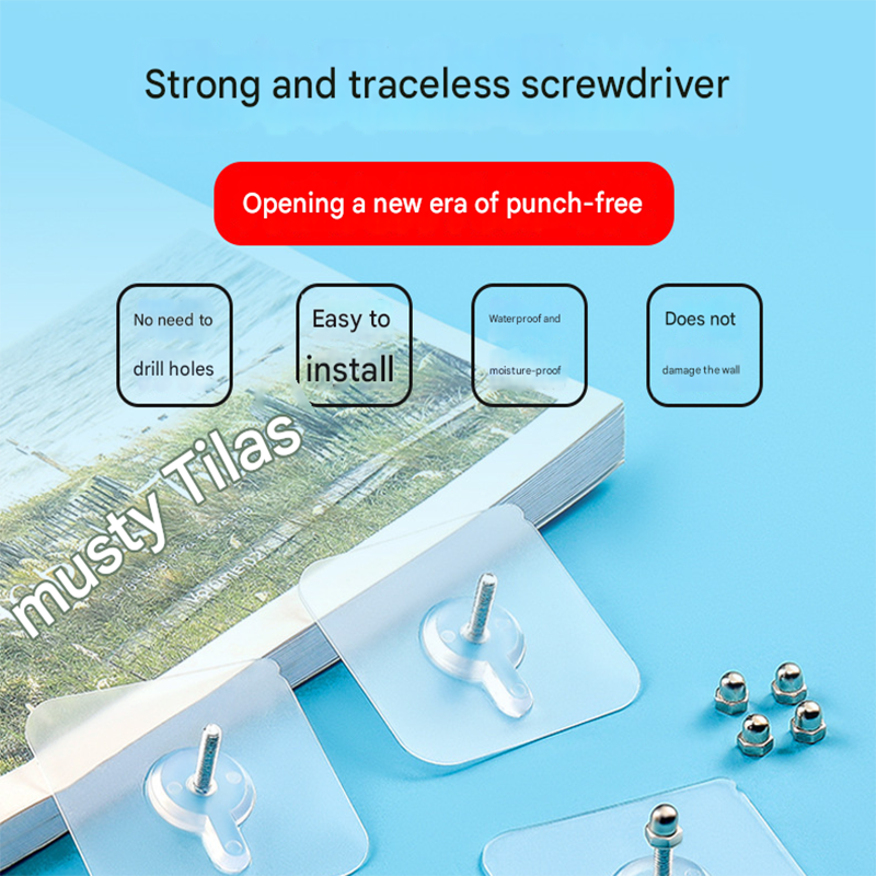 50-PCS Heavy Duty Adhesive Screw Stickers No Drilling Wall Hooks 6x6cm Waterproof Stainless Steel for Kitchen Bathroom Rental Friendly(8mm)