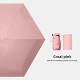 Coral pink Compact Mini Travel Umbrella UPF50+ UV Protection Waterproof 6-Fold Flat Design Lightweight Sun & Rain Parasol for Handbag
