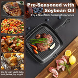 Four-piece set Heavy Duty Cast Iron Skillet & Grill Pan Thickened Vintage Style Cookware for Steak Breakfast & Camping - Side View