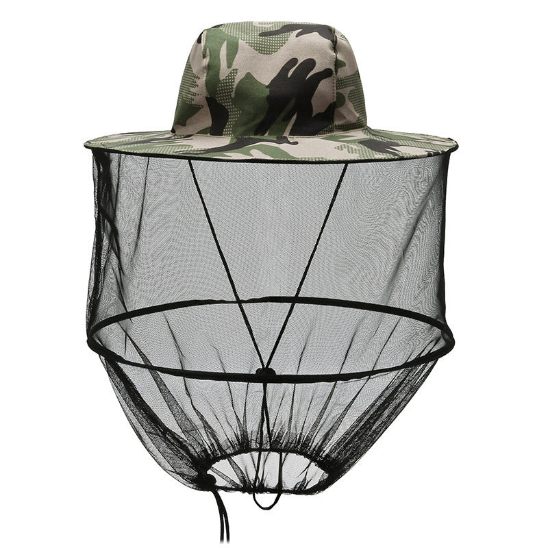 Phantom Camouflage Outdoor Fishing Hat with Mesh Head Net Sun Protection Bucket Cap Anti-Mosquito Fly Guard for Gardening Hiking & Beekeeping