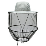 Grey Outdoor Fishing Hat with Mesh Head Net Sun Protection Bucket Cap Anti-Mosquito Fly Guard for Gardening Hiking & Beekeeping