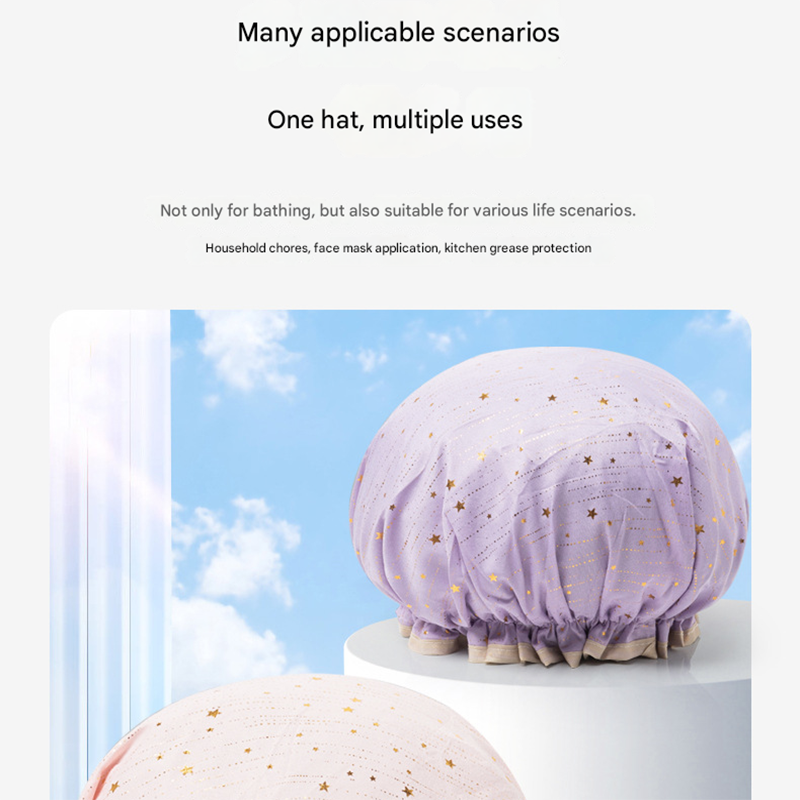 3 Pack Purple Double Layer Shower Cap for Women Waterproof Bath Hair Cover Reusable Elastic Hat for Spa Salon and Home Use