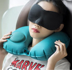 2-PCS Sky blue  Inflatable Travel Neck Pillow Press to Inflate U-Shape Soft Flocking Support Cushion for Airplane Car & Camping Portable Air Pump Design