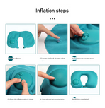 2-PCS Sky blue  Inflatable Travel Neck Pillow Press to Inflate U-Shape Soft Flocking Support Cushion for Airplane Car & Camping Portable Air Pump Design
