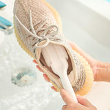 2-PCS White Multifunctional Double Headed Shoe Cleaning Brush with Long Handle Soft Silicone Bristles for Sneaker Upper and Hard Wire Brush for Sole 1 Piece - Side View
