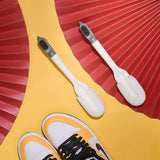 2-PCS White Multifunctional Double Headed Shoe Cleaning Brush with Long Handle Soft Silicone Bristles for Sneaker Upper and Hard Wire Brush for Sole 1 Piece - Top-Down View