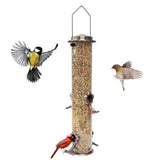 Hanging Metal Wild Bird Feeder Weatherproof Outdoor Garden Bird Food Dispenser with 4 Feeding Ports and Perches - Front View