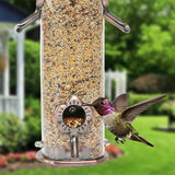 Hanging Metal Wild Bird Feeder Weatherproof Outdoor Garden Bird Food Dispenser with 4 Feeding Ports and Perches - Side View