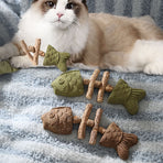 Brown 5 Pack Cat Catnip Toys Fish Bone Shaped Silvervine Chew Sticks for Teeth Cleaning and Interactive Play