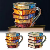 3D Book Stack Resin Mug with Spoon Creative Library Bookshelf Design Coffee Cup Unique Gift for Book Lovers and Writers(style J) - Front View