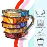 3D Book Stack Resin Mug with Spoon Creative Library Bookshelf Design Coffee Cup Unique Gift for Book Lovers and Writers(style J) - Side View