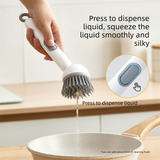 2 Pack White Kitchen Dish Brush with Soap Dispenser Adjustable Handle 360 Degree Cleaning Scrubber Non-Scratch Bristles for Pans Pots and Sink - Front View