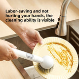 2 Pack White Kitchen Dish Brush with Soap Dispenser Adjustable Handle 360 Degree Cleaning Scrubber Non-Scratch Bristles for Pans Pots and Sink - Side View