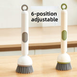 2 Pack White Kitchen Dish Brush with Soap Dispenser Adjustable Handle 360 Degree Cleaning Scrubber Non-Scratch Bristles for Pans Pots and Sink - Top-Down View