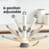 2 Pack White Kitchen Dish Brush with Soap Dispenser Adjustable Handle 360 Degree Cleaning Scrubber Non-Scratch Bristles for Pans Pots and Sink