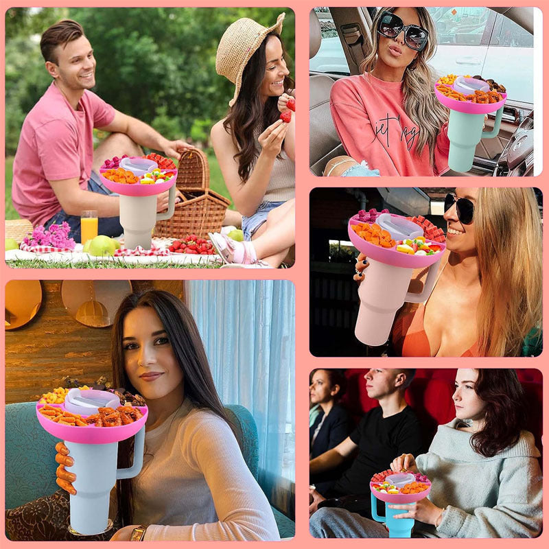 2 Pack Pink Snack Bowl for Stanley 40oz Tumbler with Handle Reusable Silicone Snack Ring Divider Tray for Movie Night Road Trip and Camping