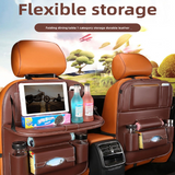 2-PCS Beige PU Leather Car Back Seat Organizer Kick Mat with Touch Screen Tablet Holder Multi-Pocket Travel Storage Bag - Front View