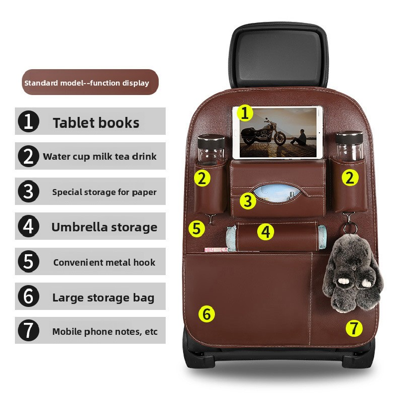 2-PCS Beige PU Leather Car Back Seat Organizer Kick Mat with Touch Screen Tablet Holder Multi-Pocket Travel Storage Bag
