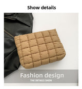 Rose red Puffer Makeup Bag Quilted Pouch Cosmetic Organizer Bag Soft Nylon Travel Toiletry Bag Zipper Handbag for Women