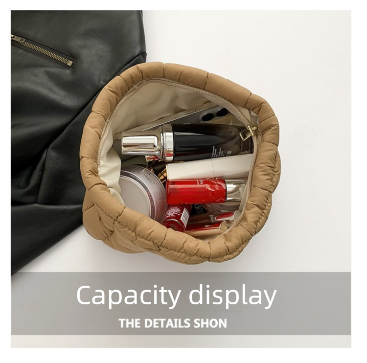 Rose red Puffer Makeup Bag Quilted Pouch Cosmetic Organizer Bag Soft Nylon Travel Toiletry Bag Zipper Handbag for Women