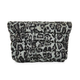 Green leopard print Puffer Makeup Bag Quilted Pouch Cosmetic Organizer Bag Soft Nylon Travel Toiletry Bag Zipper Handbag for Women