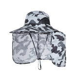 Camouflage light grey UPF 50+ Sun Protection Fishing Hat Wide Brim Neck Flap Quick Dry Bucket Hat for Outdoor Hiking and Gardening