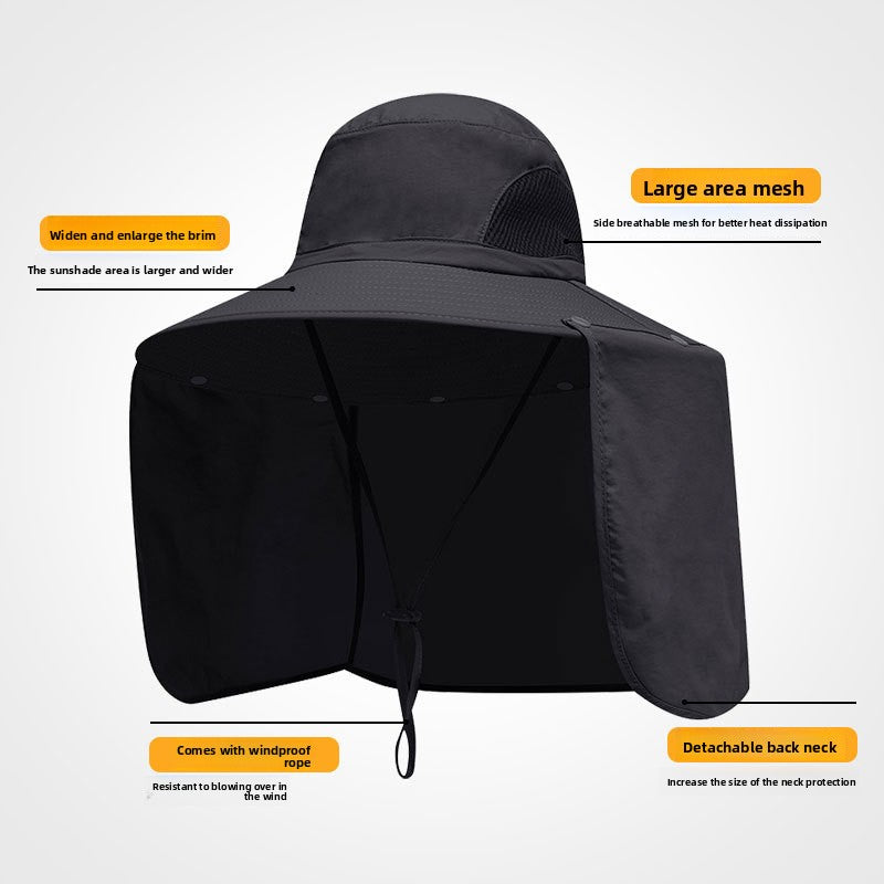 Camouflage khaki UPF 50+ Sun Protection Fishing Hat Wide Brim Neck Flap Quick Dry Bucket Hat for Outdoor Hiking and Gardening