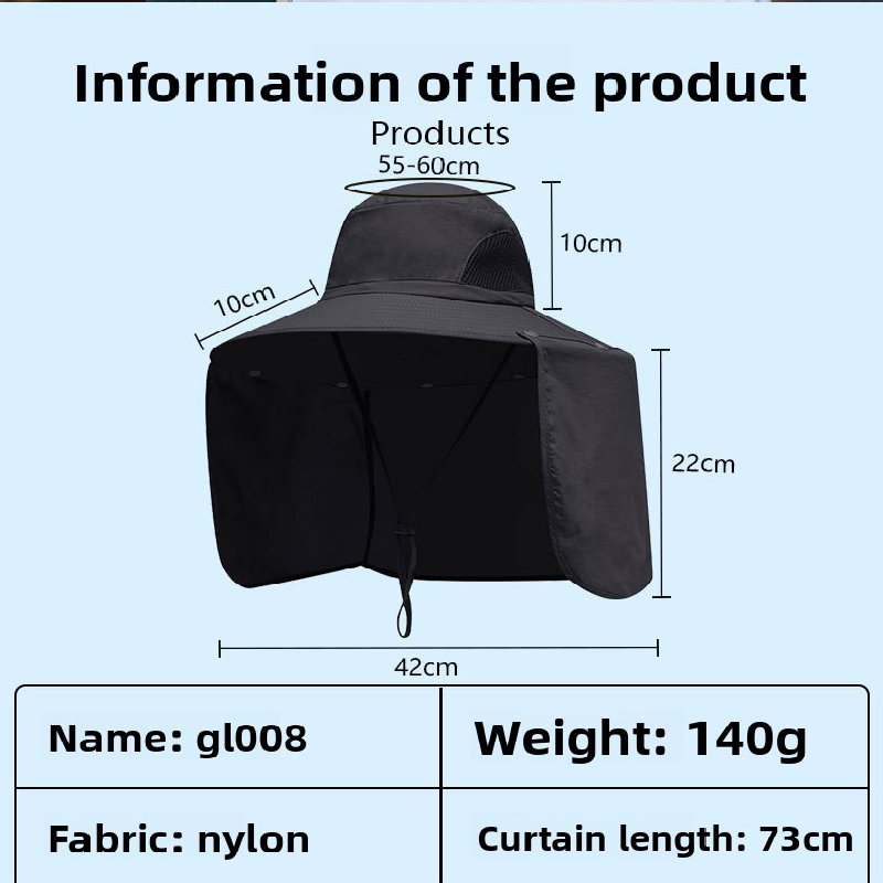 Camouflage khaki UPF 50+ Sun Protection Fishing Hat Wide Brim Neck Flap Quick Dry Bucket Hat for Outdoor Hiking and Gardening