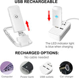 2-PCS White Mini USB Rechargeable LED Book Light Eye Protection Reading Lamp with Adjustable Clip and Brightness for Kids Students Travel - Top-Down View