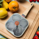 4-Hole Non-Stick Fried Egg Pan with Glass Lid Maifan Stone Coating Breakfast Pancake Maker for Burgers and Omelettes(Wood-coloured cover bead)