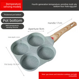 4-Hole Non-Stick Fried Egg Pan with Glass Lid Maifan Stone Coating Breakfast Pancake Maker for Burgers and Omelettes(Wood-coloured cover bead) - Front View